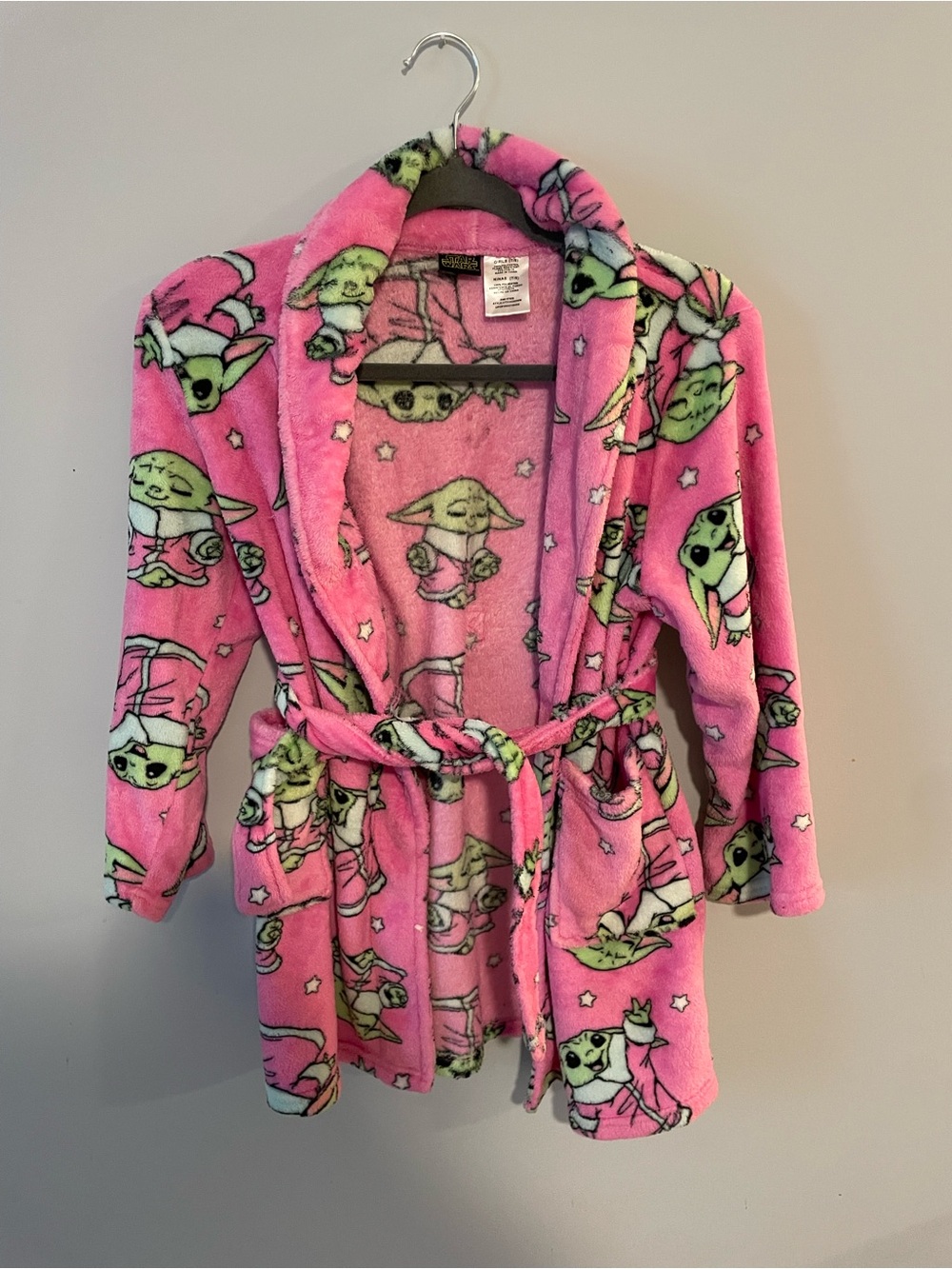 Kids girls Pink Baby Yoda Fleece Robe size 7/8